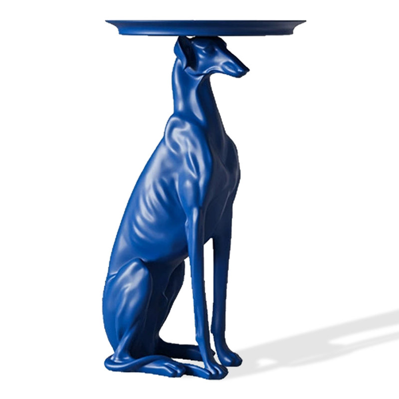 Sculpture de chien assis avec plateau décoratif, Bleu