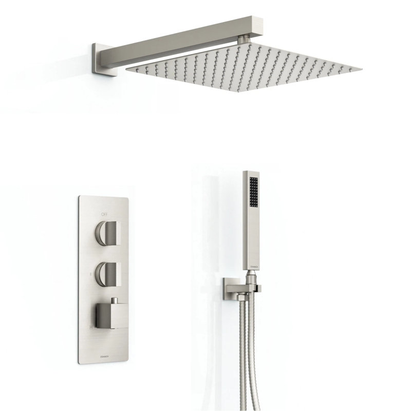 Rugen Rainfall Shower System, 12" High-Pressure Shower Head with Handheld, Thermostatic Valve Included, Wall Mount Shower Faucet Set, Brushed Nickel Bathroom Shower Fixtures