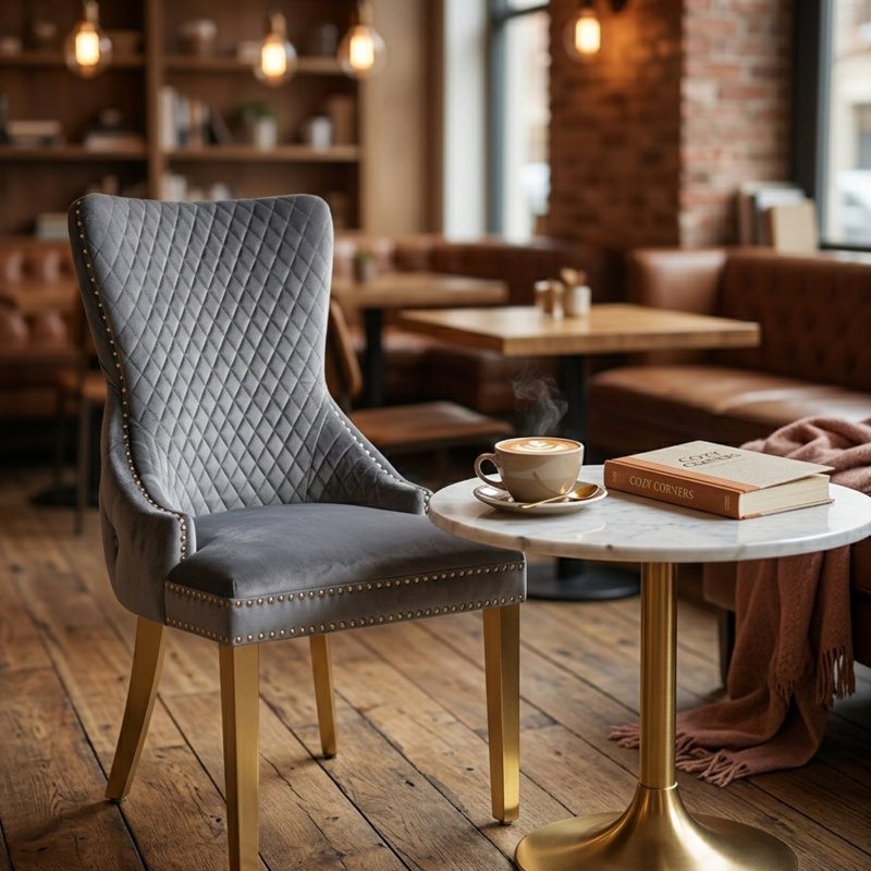 Upholstered Full Back Dining Chair, Grey