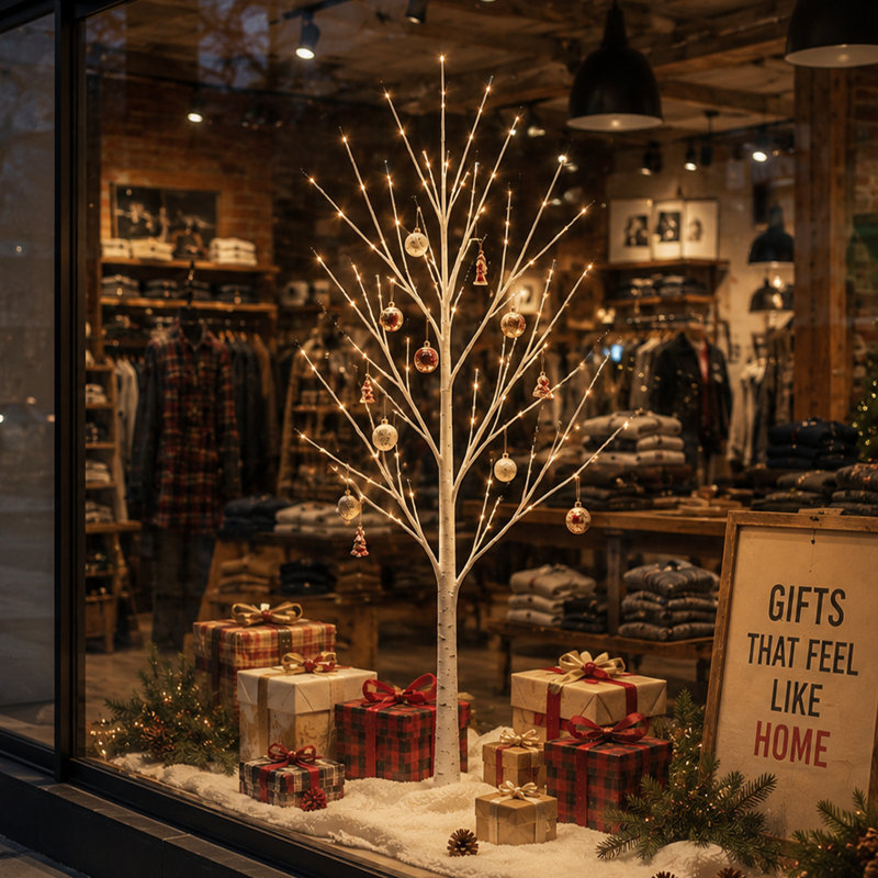 Bouleau artificiel blanc illuminé 6 pi avec 120 lumières DEL blanc chaud, branches flexibles pour décoration de mariage de Noël, utilisation intérieure seulement, paquet de 1