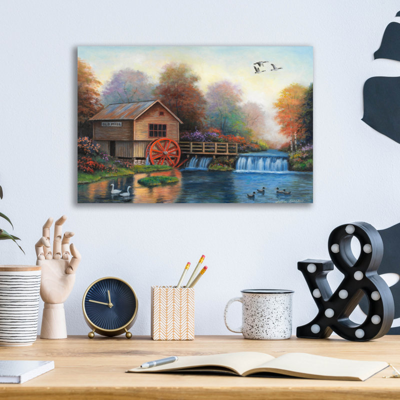Red Barrel Studio® «Autumn at the Old Mill» par John Zaccheo, art mural en verre acrylique, H 12 po x l 16 po x P 0,13 po