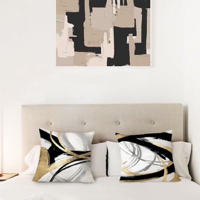 Black White And Gold Pillow Covers, Abstract Black And Gold Pill...
