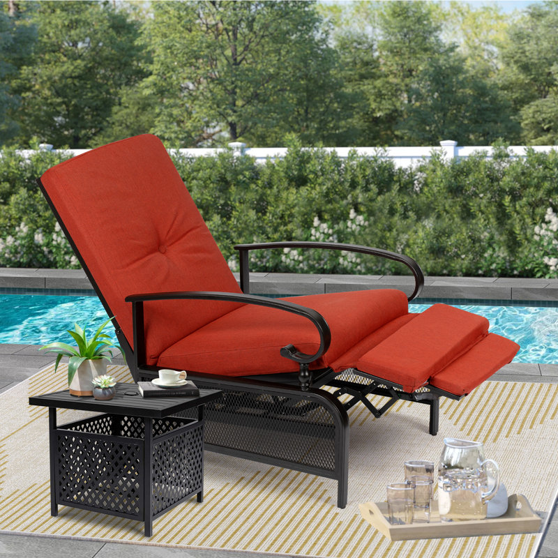 Chaise de patio inclinable avec coussins, Rouge