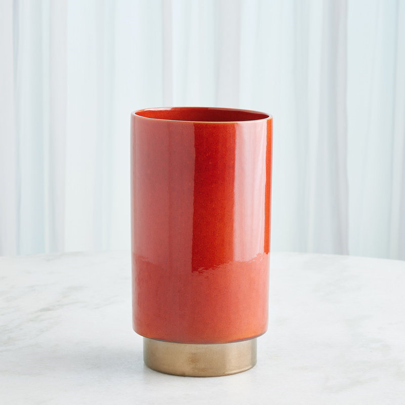 Rolo Vase-Sm, Red, Overall Height-  13"