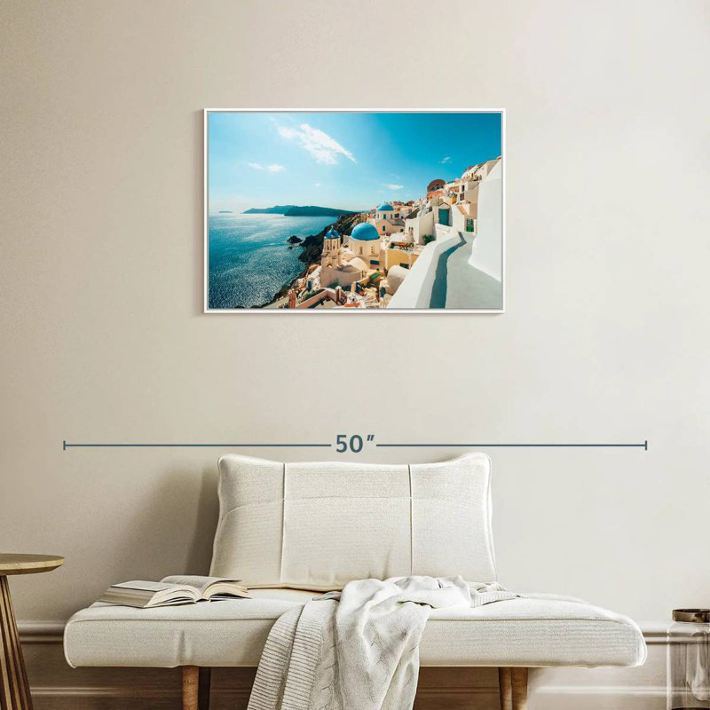 Oia Santorini Grèce, Cadre flottant blanc, 31 po x 21 po