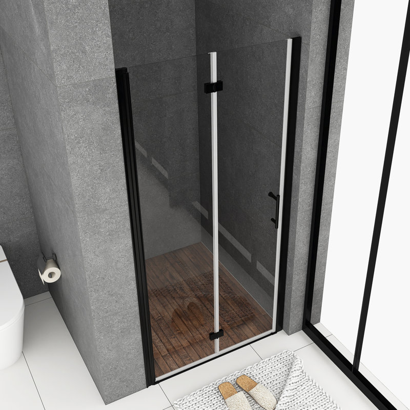 Porte de douche pliante semi-sans cadre 30 "x 72", Noir mat
