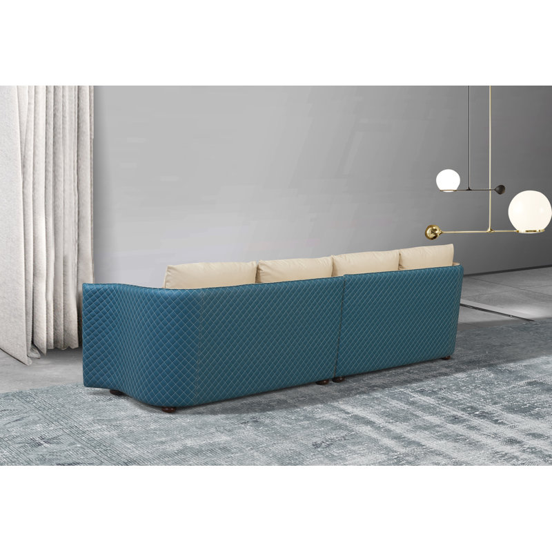 Makassar Sofa, Off White/Blue Genuine Leather