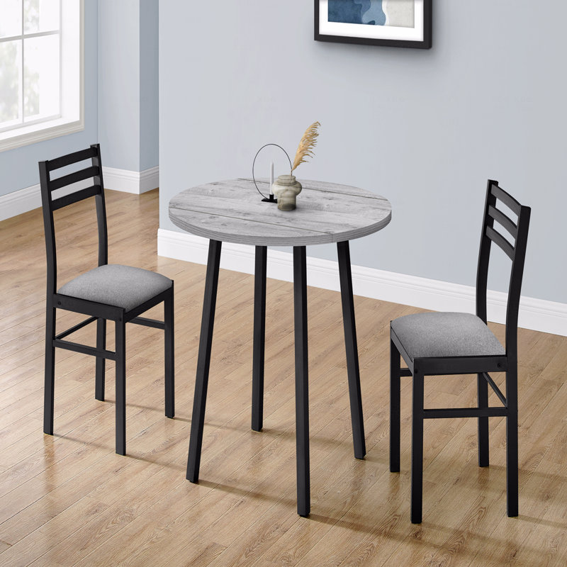 Dining Table Set, 3Pcs Set, Small, 35" Drop Leaf, Black, Black, Grey