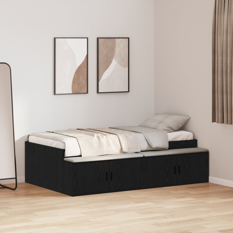 Vidaxl Storage Bed Frame, European Single (90 x 200 cm), Black Oak