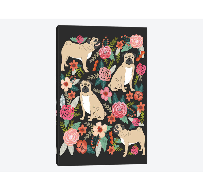 « carlin floral collage », impression sur toile tendue, H 18 po x l 12 po x P 1,5 po, Toile tendue, Pas de tapis
