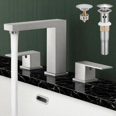 Robinet de lavabo de salle de bain KES avec tuyaux d'alimentation et 2 poignées avec bonde noir mat KES