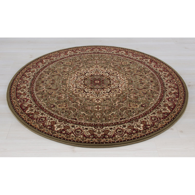 Tapis oriental rouge / gris / ivoire Izaiah, Rond 5 pi 3 po