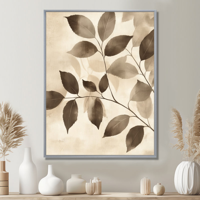 Ria Taupe Leaves Mosaic Collage I - Leaves, art mural encadré, Argent argent, H 40 po x l 30 po