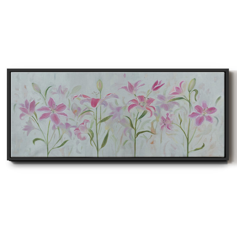 Dancing Pink Trio III- Framed Canvas, 8" H x 20" W