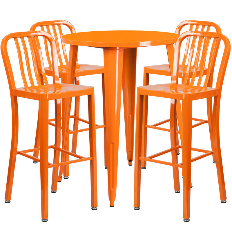 Posey Round 4 - Person 35.25" Long Dining Set, Orange, 24"