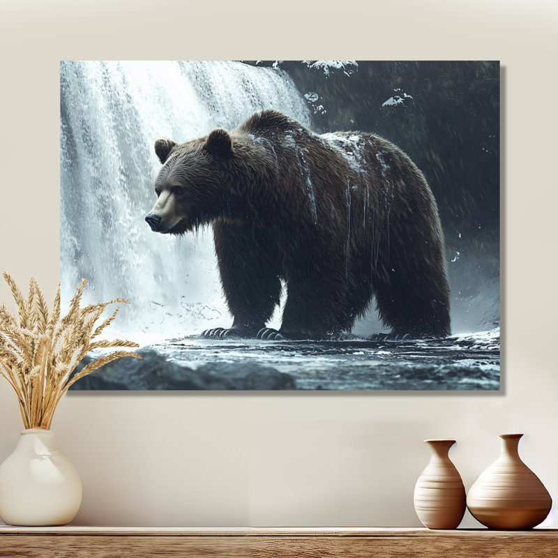 Ours à la cascade Edge I - reproduction d'art moderne en métal, décoration murale ours en métal, H 30 po x l 40 po