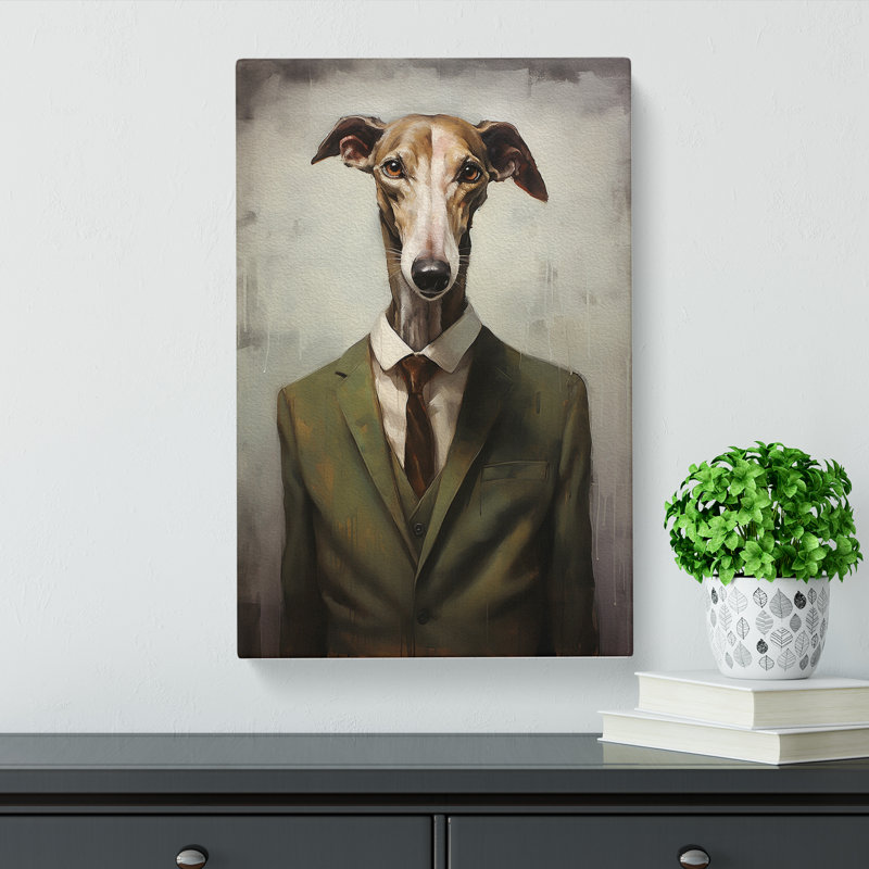 Greyhound In A Suit Painting No.2 - No Frame Print, 76cm H x 50cm W x 3cm D