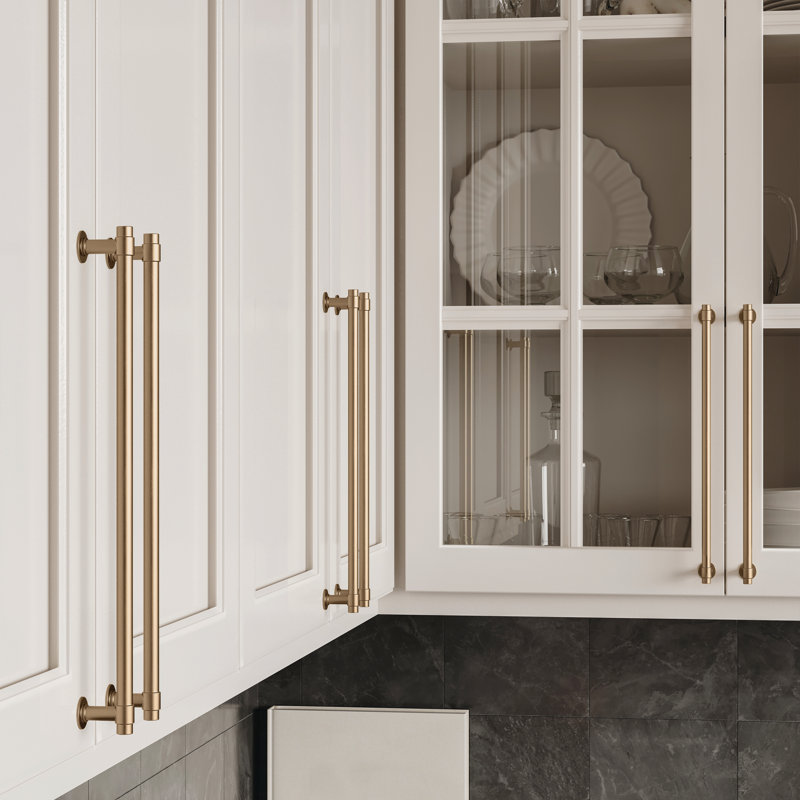 Laiton Franklin (paquet de 10) - poignées d'armoire bronze champagne, trou central de 10 po, poignées modernes pour tiroirs, porte d'armoire de cuisine, commodes | Francisco