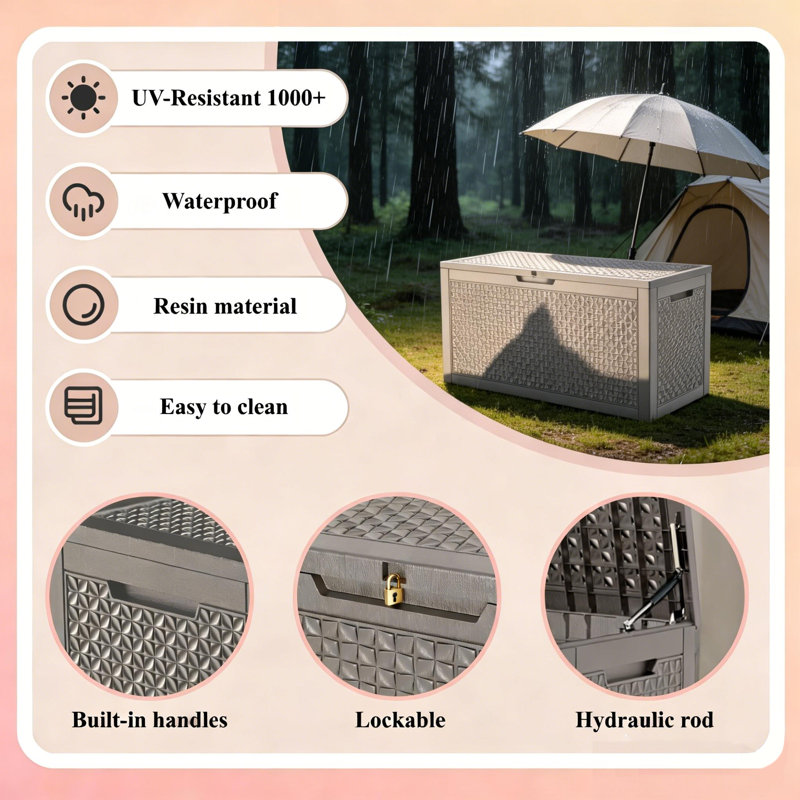 100 Gallon Outdoor Deck Box Weather-Resistant Storage Box for Patio & Garden (Brown), Brown