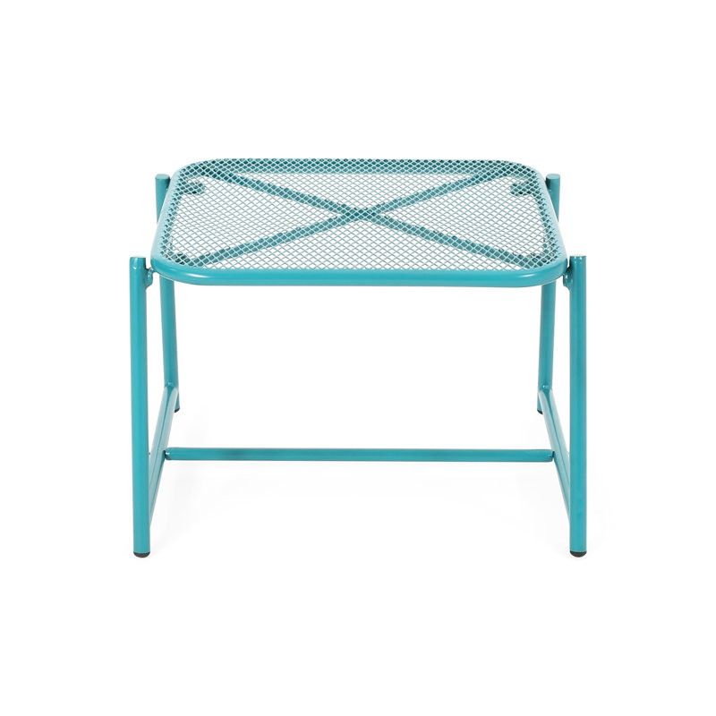 Table d'appoint moderne pour l'extérieur - H 13,37 po, couleur sarcelle, plateau en filet, style extérieur