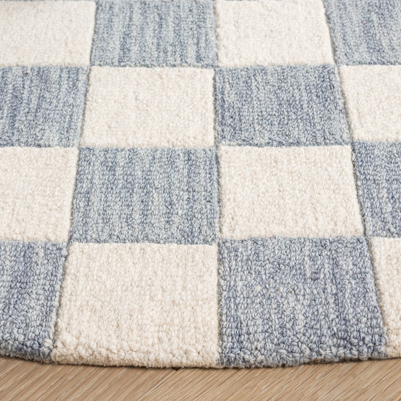 Tapis bleu clair / ivoire touffeté à la main en laine / coton MSR4760 Chelsea Stewart, Rond 6 po
