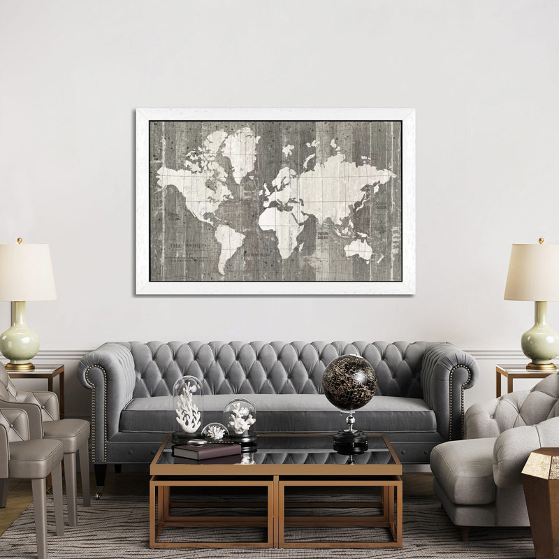 Old World Map by Wild Apple Portfolio - Print on Canvas, 66.04 cm H x 45.72 cm W x 1.91 cm D, White Framed