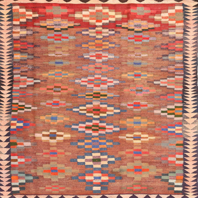 Tapis contemporain orange / jaune, Carré 5 pi