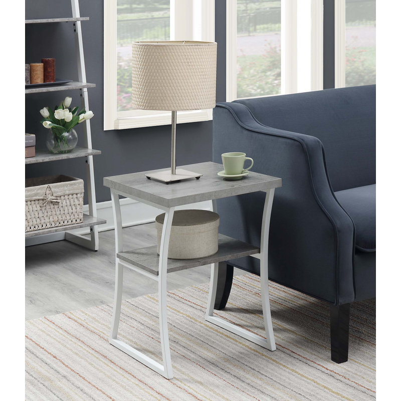 Mariska 1-Drawer Wood End Table with Shelf , Faux Birch/White