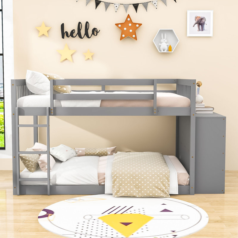 Farschid Kids Bunk Bed with Drawers, Full, Gray