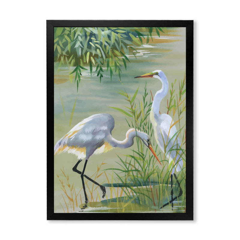 Heron Birds I - reproduction sur toile, H 32 po x l 24 po x P 1,5 po, Toile avec cadre noir