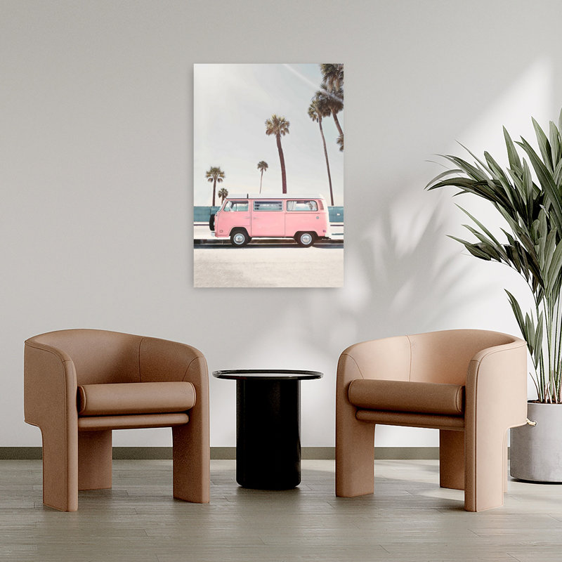Art mural contemporain rose, H 36 po x l 24 po, Rose / bleu