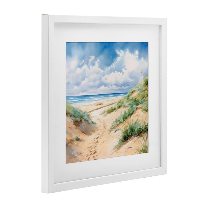 Sandy Footprints Seaside Path, reproduction encadrée sous verre, design par LSR Design Studio, H 16 po x l 16 po