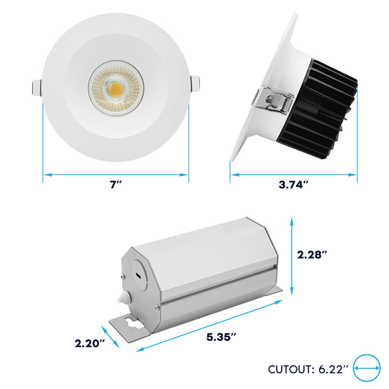 Luminaire encastré à DEL de 6 pouces Luxrit, avec lumière blanche ronde, 22W, 1800LM, 5CCT, faisceau à 38 °, intensité variable, Twist-N-Lock, CRI90, ETL