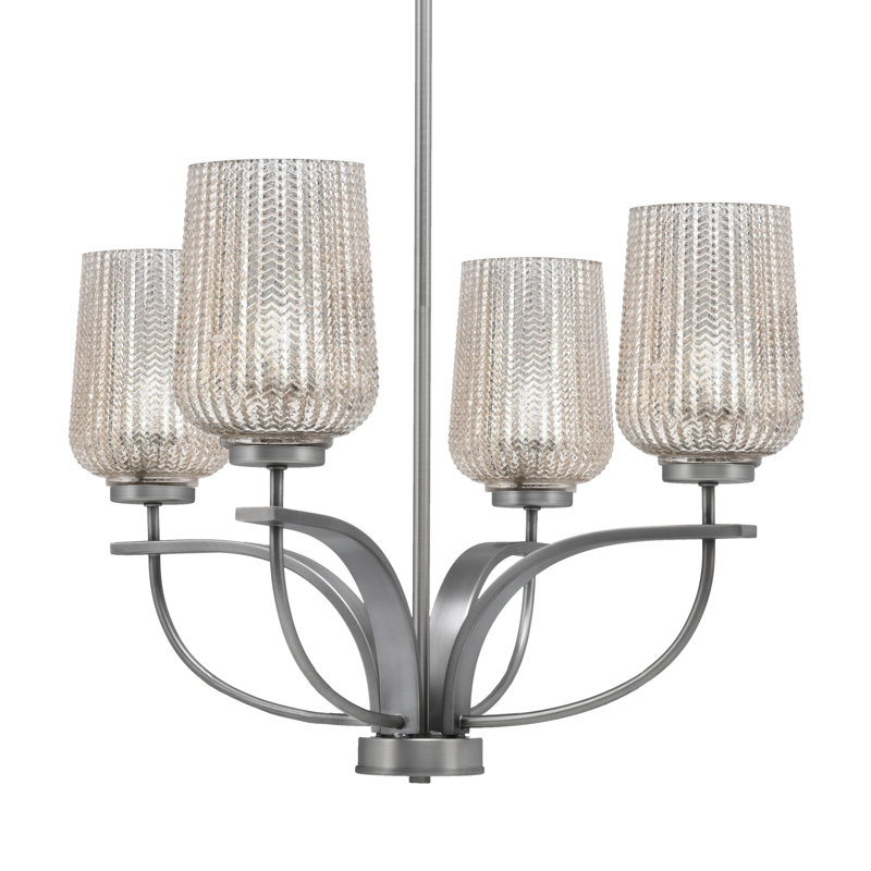 Unia 4 Light, Uplight, Chandelier Shown In Graphite Finish With 5" Silver Textured Glass