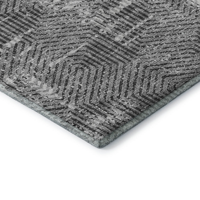 Tapis gris Prisco lavable à la machine de qualité supérieure, Rectangle 2 pi 6 po x 3 pi 10 po