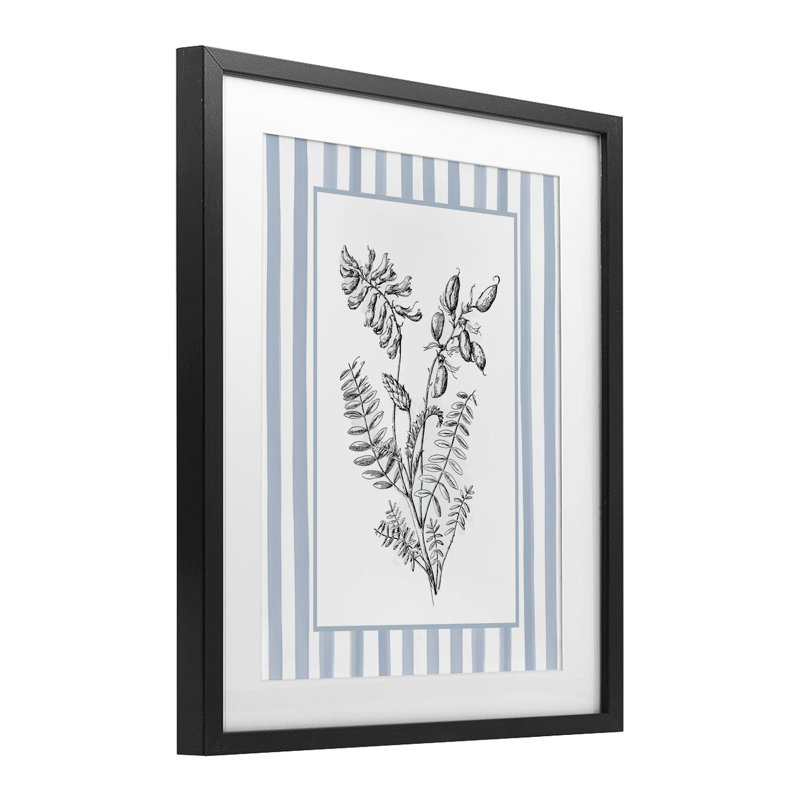 Herbes avec bordure rayée, reproduction encadrée sous verre, design par lettré et doublé, H 21 po x l 17 po