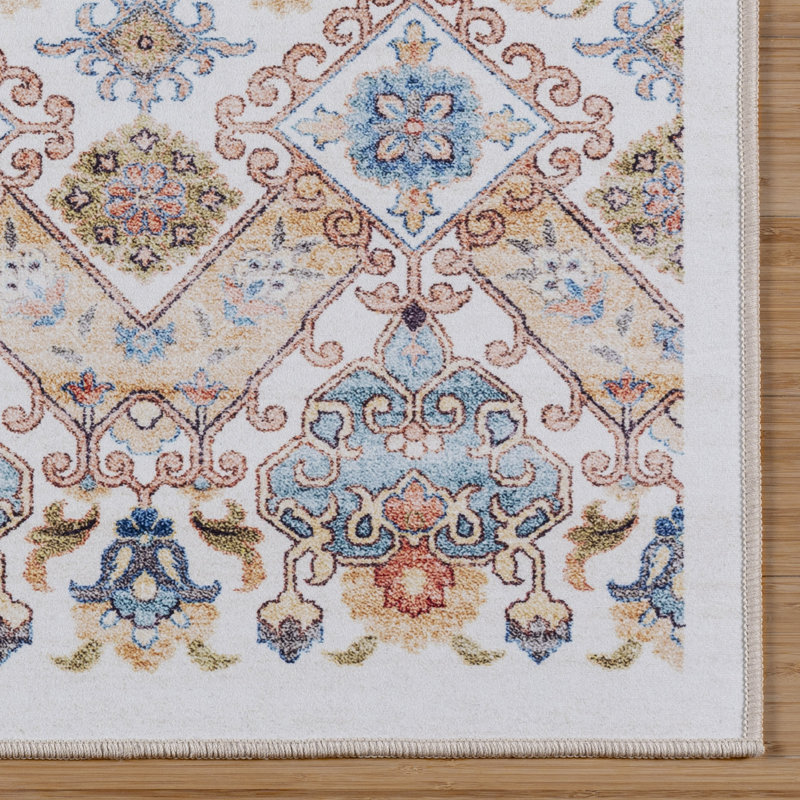 Tapis bohémien marocain ivoire brun clair Samira Tanis, Rectangle 4 pi 9 po x 8 pi 9 po