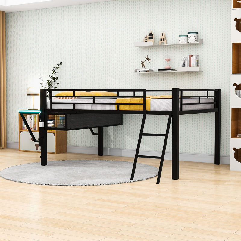 Loft Gaming Bed With LED-Lit Desk And Storage Shelf, Full