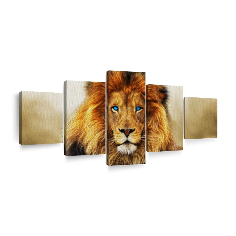 Lion aux yeux bleus 5 pièces, H 24 po x l 55 po x P 1,25 po