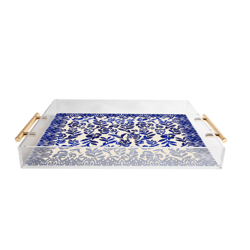 Plateau en acrylique Cassidy Rae Marietta, Blanc / Bleu marine, Floral