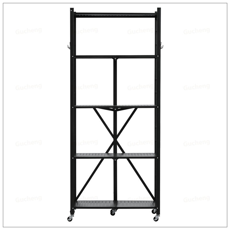 Étagère de rangement pliable en métal à 5 niveaux avec roulettes, installation facile et capacité de charge élevée pour une vie organisée