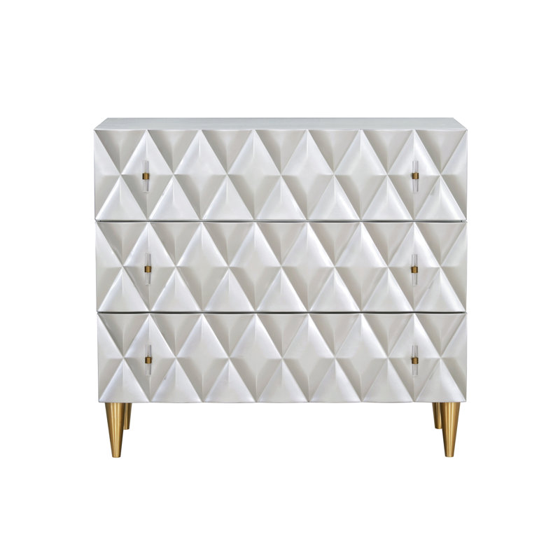 Armoire avec glissières de tiroir en métal lisse et console à 3 tiroirs de rangement en façade métallique