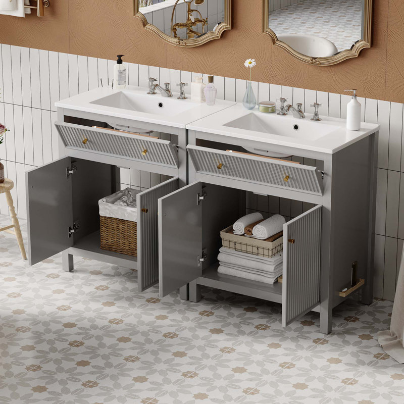 Ensemble de meuble-lavabo sur pied 60 po avec lavabo en céramique 60 po