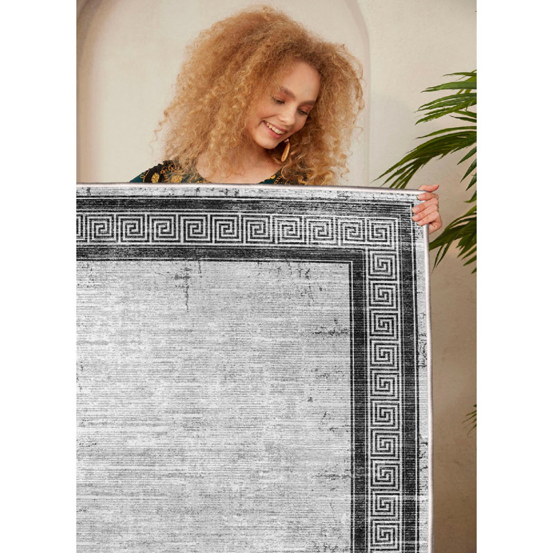 Premium Machine Washable Area Rug, 100% Cotton, 31.5 x 59.1 inches | Antibacterial, Non-Slip PVC Underside, 0.4 in Pile Height, Durable Felt Base | Stylish Grey & Black Design for Modern Home Decor