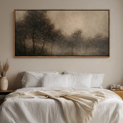 Art mural sur toile encadrée - Paysage de forêt brumeuse Moody avec atmosphère neutre et douce - 16 po x 24 po, 24 po x 36 po