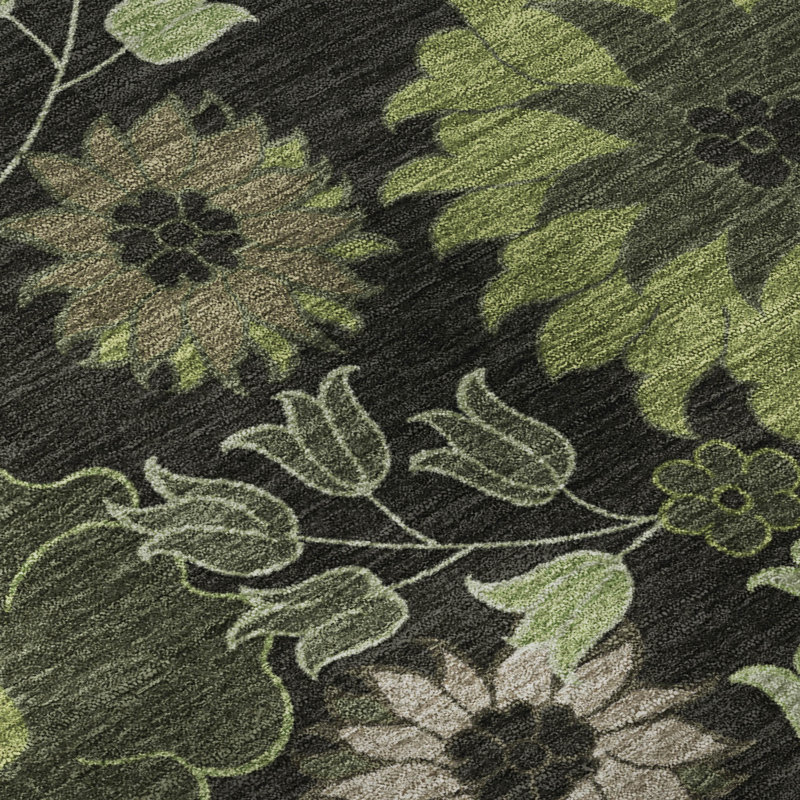Tapis floral lavable à la machine de qualité supérieure Mayfield AMF2295, Vert, 10 pi x 14 pi