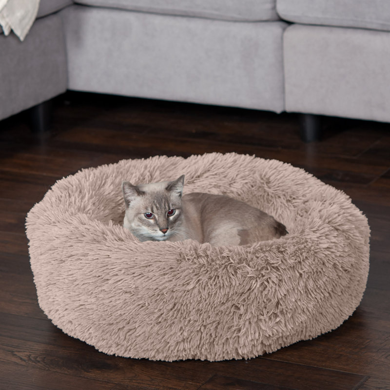 Small Taupe Faux Fur Orthopedic Donut Pet Bed