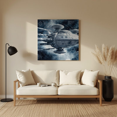 Space Spacecraft Blueprint Designs, art mural en métal bleu