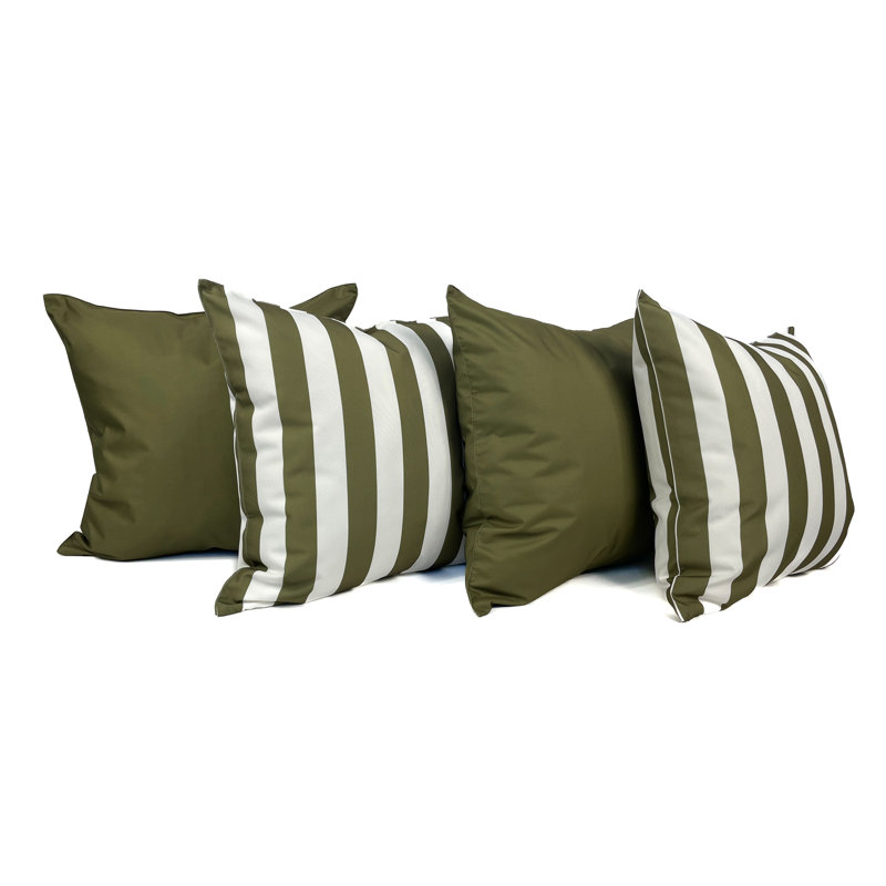 Solid and Stripe Outdoor Accent Pillow Cover Set, Martini Olive