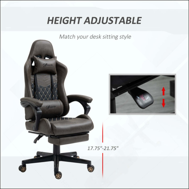 Fauteuil de jeu en cuir polyuréthane de bureau de course avec dossier inclinable, dossier lombaire et siège réglable